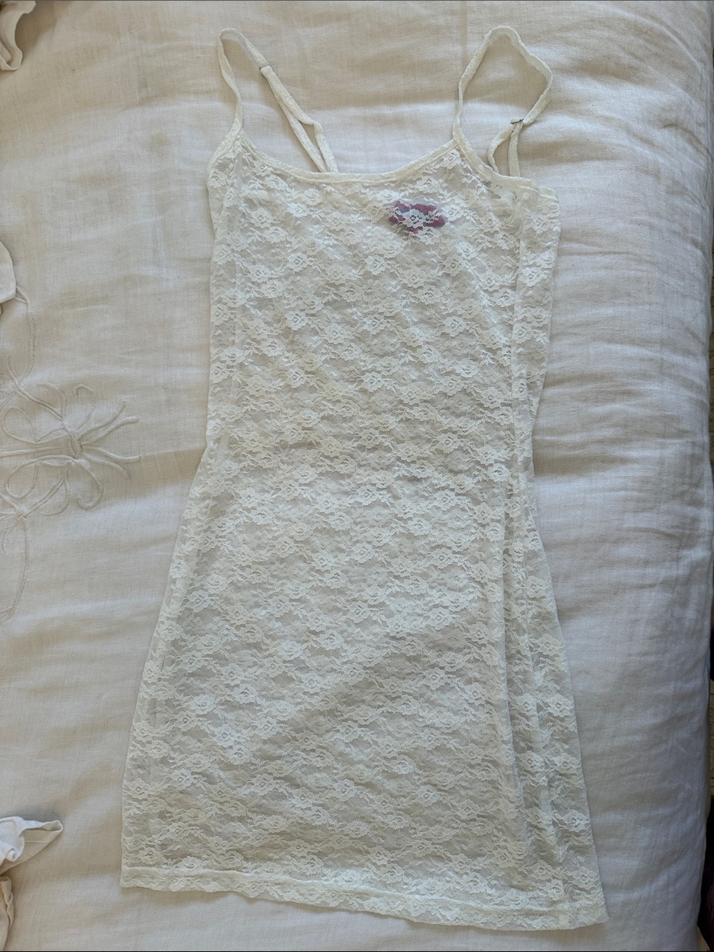 Edikted Ivory Lace Slip Dress Nighty with Spaghetti Straps